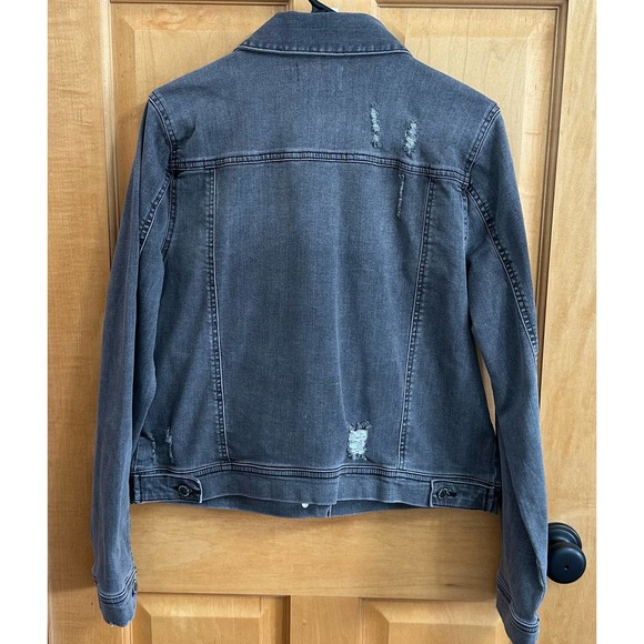 EUC, Risen Women’s Black Distressed Jean Jacket Sz Large - Picture 9 of 12